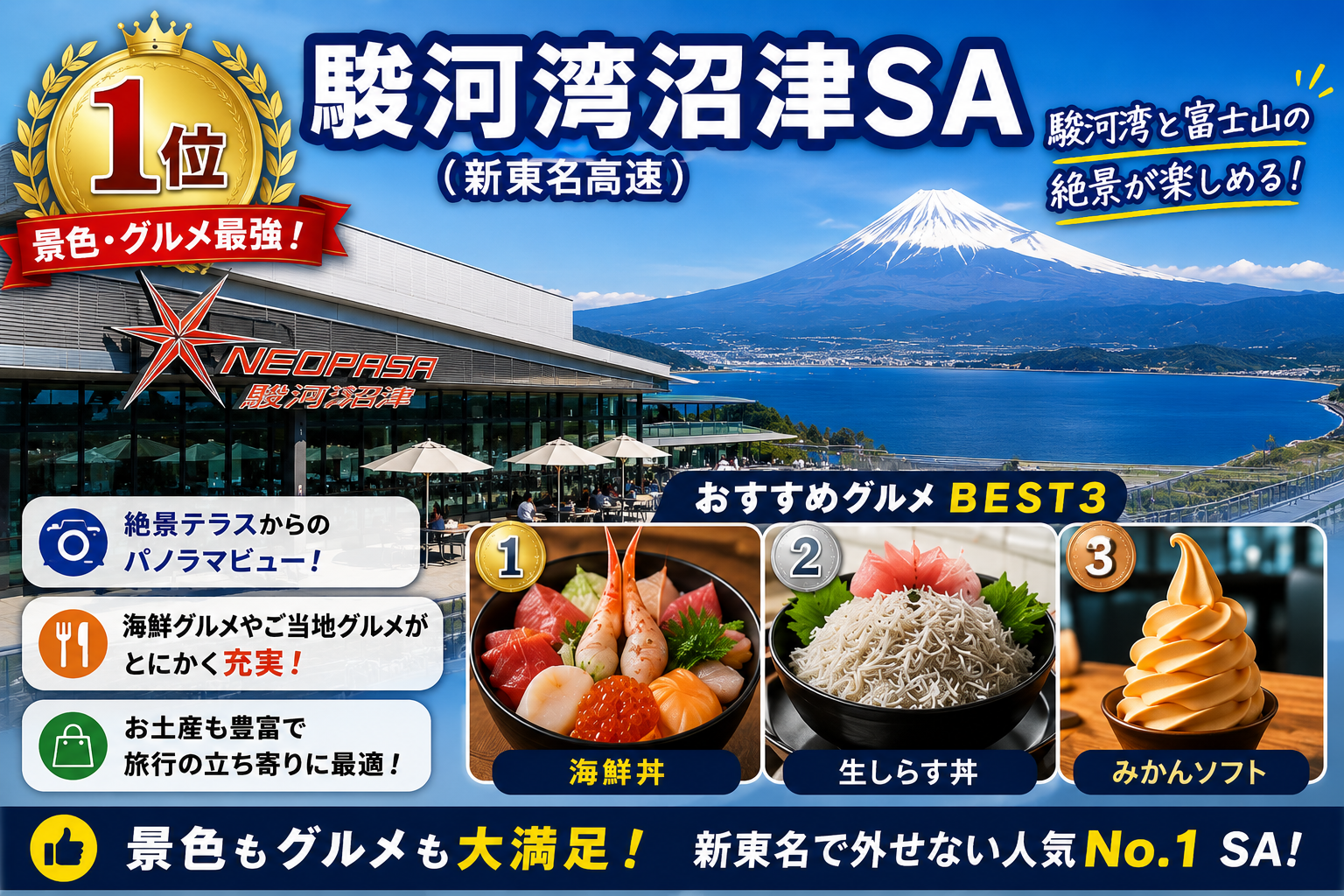 駿河湾沼津SA 新東名 グルメ 景色 おすすめ